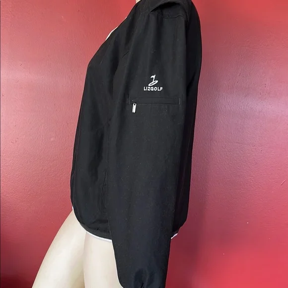 Liz Golf by Liz Claiborne Black V-Neck windbreaker Pullover Top - Picture 6 of 16